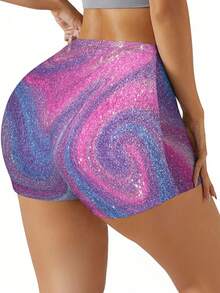 1 Piece Of Glitter Abstract Shorts - Pink, Blue, And Purple Cosmic Swimwear Fitness Shorts, Machine Washable Outdoor Apparel, Comfortable Casual Sportswear (Unisex), Essential For Yoga, Sports, Casual Beach Vacations, Running, And Fitness - Màu hỗn hợp - Xem 5