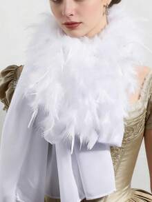 1pc Women's Fashion Faux Feather Silk Scarf, Suitable For Singles Party, Wedding - Solid Color - View 2