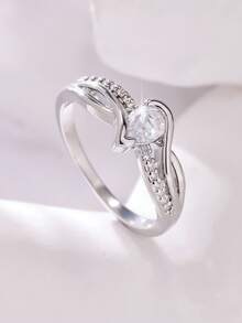 1枚优雅水滴形戒指，女士周年纪念订婚结婚戒指，简约风格，理想的母亲节礼物，派对佩戴，奢华风格 - 銀色 - 查看 3