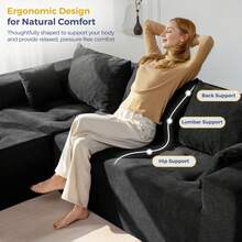 Cloud Modular Sofa, Modern Comfort Modular Corduroy Living Room Sofa, Tufted Recliner With Footstool, Boxed Sofa, No Assembly Required - Mô-đun màu đen - Xem 9