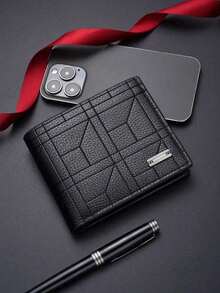 1Pcs SHABILI Korean Style Men's Short Wallet Classic Popular Horizontal Design Large Capacity With Multiple Card Slots Business Wallet For Men Wallet Purse Wallet Men Wallet Leather - Black - View 11