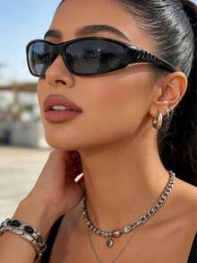 1副新千年未来主义大框时尚眼镜 - 黑色 - 查看 5