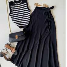 Women's Long Wrap Skirt In Viscose Linen With Tie Detail – Style And Comfort – One Size - Black - View 7