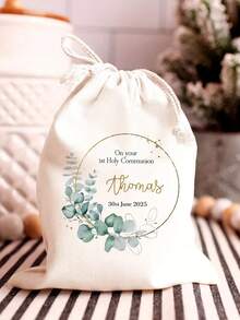 Customizable Name Printed Religious Style Storage Bag, With Watercolor Floral Pattern And Gold Accents, Jewelry Storage Bag, Suitable For Religious Celebrations And Communion Party Gifts - Multicolor - View 4