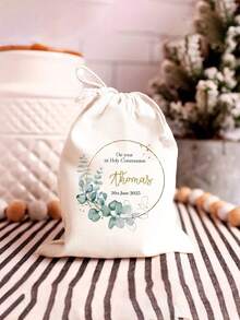 Customizable Name Printed Religious Style Storage Bag, With Watercolor Floral Pattern And Gold Accents, Jewelry Storage Bag, Suitable For Religious Celebrations And Communion Party Gifts - Multicolor - View 3