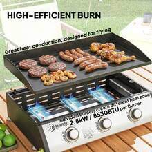 Outsunny Propane Gas Grill With 3 Main Burners, 8530 BTU Outdoor BBQ Grill Cart With Non-Stick Griddle And Lid For Camping Picnic Garden Party Festival, Black - A - Xem 3