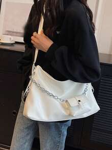Unique Pattern Solid Color Women's Shoulder Bag, Versatile Fashion Handbag With Large Capacity, Suitable For Business Trip, Short-Distance Travel, Portable Storage Bucket Bag - White - View 3