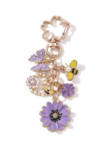 1个春季花卉卡通可爱蜜蜂蝴蝶油滴钥匙扣，时尚百搭包包/汽车钥匙扣 - 彩色 - 查看 7