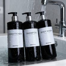 Bộ 3 chai đựng dung dịch vệ sinh phòng tắm, chai chiết rót dầu gội, dầu xả và sữa tắm, chai chiết rót sữa dưỡng thể, tương thích với các loại chai có vòi bơm. - chai vai phẳng - Xem 4