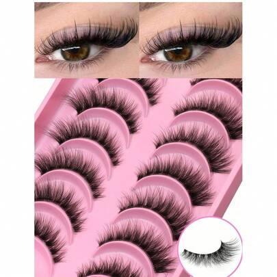 GROINNEYA 8对装自然柔软浓密卷翘猫眼假睫毛，透明带3D仿貂毛短款自然手工假睫毛，蓬松浓密条状假睫毛，精致假睫毛，适合日常佩戴、嘉年华、音乐节、婚礼等场合 (BB06)