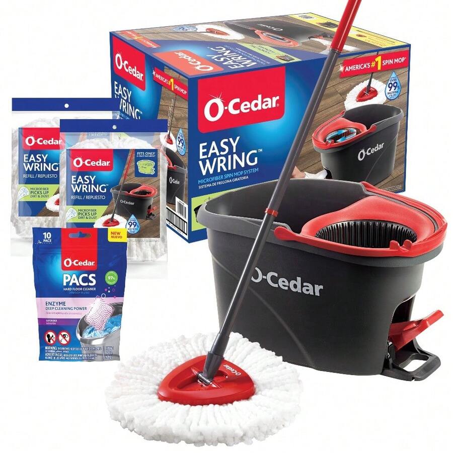 O-Cedar EasyWring Microfiber Spin Mop & Bucket Floor Cleaning System + 2 Extra Mop Head Replacements With Citrus And Lavender Pacs (Variety Pack) - EW + 2 個薰衣草香氛補充裝 - 查看 1