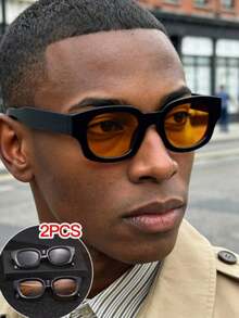 Kính mắt nam gọng nhựa hình chữ nhật cơ bản, phù hợp cho công sở và sử dụng hàng ngày, kèm hộp đựng kính. - Nhiều màu - Xem 4