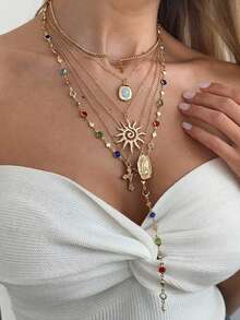 6pcs Fashionable Colorful Chain Necklace, Y-Shaped Long Necklace Suitable For Travel, Dating, Party - Multicolor - View 2