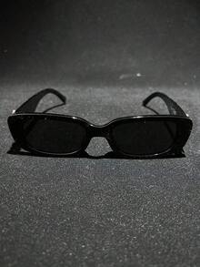 1pc Crystal Cross Heart Metal Decor , Retro Small Square Frame Tinted Vintage Classic Fashion Stylish Luxury Travel Eyewear, Tortoiseshell - 黑色邊框/全灰色膠片(附菱形十字) - 查看 4