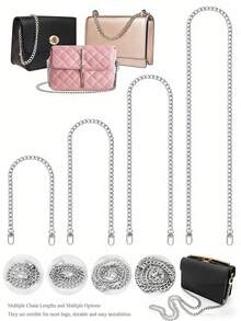 Juego de correas de cadena cubana de plata (20 cm, 39 cm, 60 cm, 80 cm, 120 cm), accesorios de correa de cadena de lujo de plata desmontable de varias longitudes, adecuado para bolso cruzado/bolso/bolso de hombro, adecuado para uso diario, fiesta, boda, regalo de vacaciones para mujeres - Plateado - Ver 2