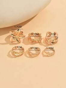 6pcs Vintage Metal Flower Colorful Rhinestone Design Open Rings Set, Can Be Worn Individually Or Stacked, Suitable For Women's Daily Outfit, Decoration, Dates, Gatherings, And Parties - Gold - View 4