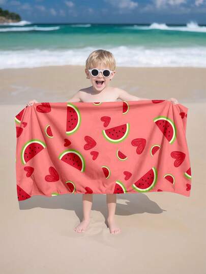 1pc Watermelon Pink Children's Beach Towel, Super Soft Fiber Extra Large Beach Blanket, Super Absorbent Bath Towel, Suitable For Travel, Swimming Pool, Diving, Surfing, Yoga, Camping, Available In Multiple Sizes, Beach Accessory For Beach, Pool, Travel, Camping, Yoga