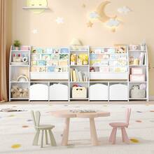 HaluPeit Kinderregal mit Zeitungsständer, Bücherregal Kinder mit 2 Säulen, 4 Ablagen, Spielzeugregal, Kinder mit Aufbewahrungsbox, für Kinderzimmer, Wohnzimmer, 30 x 105 x 100 cm, Weiß - Weiss - Übersicht 3