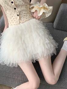 Chân váy xếp ly ren mới dành cho phụ nữ nhỏ nhắn, kiểu dáng chữ A xòe rộng, giúp thon gọn và che khuyết điểm, thích hợp cho mùa xuân/hè. - Màu be - Xem 4