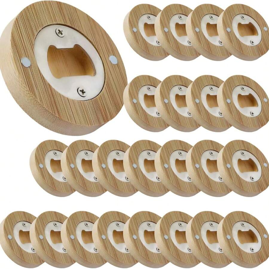 Dụng cụ mở nắp chai bằng gỗ và tre, miếng dán tủ lạnh hình tròn có nam châm, dụng cụ mở bia bằng gỗ nguyên khối, dụng cụ mở nắp chai bằng gỗ khắc logo. - Màu Khaki - Xem 1