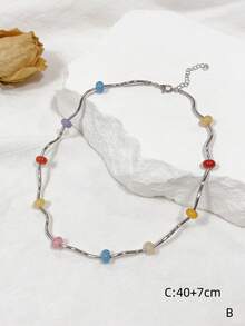 1 chiếc vòng cổ ngắn/vòng cổ ôm sát cổ cho nữ, trang trí hạt cườm thanh lịch, thiết kế hạt cong, phù hợp cho các dịp hàng ngày, hẹn hò, du lịch, đi biển. - Nhiều màu - Xem 11