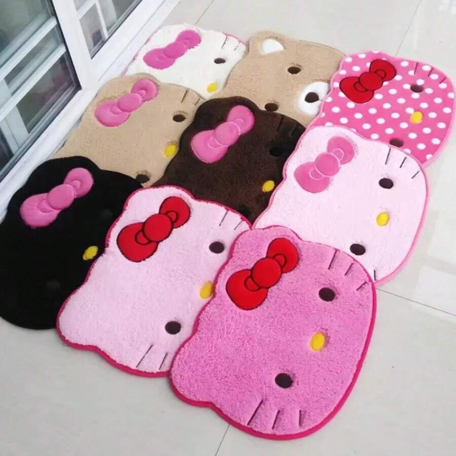 SANRIO 1 tấm thảm chùi chân hình mặt mèo siêu lớn 50-60cm, thảm sợi nhỏ siêu thấm hút cho phòng tắm, phòng ngủ, lối vào, có thể giặt máy (Lưu ý: Do ánh sáng, màu sắc của sản phẩm có thể hơi khác so với ảnh, người cầu toàn vui lòng không mua) - kt - Xem 1