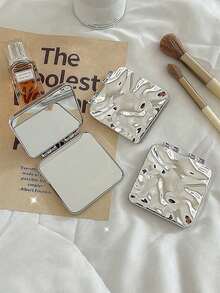1pc Electroplated Wavy Silver Portable Makeup Mirror - Silver - View 2