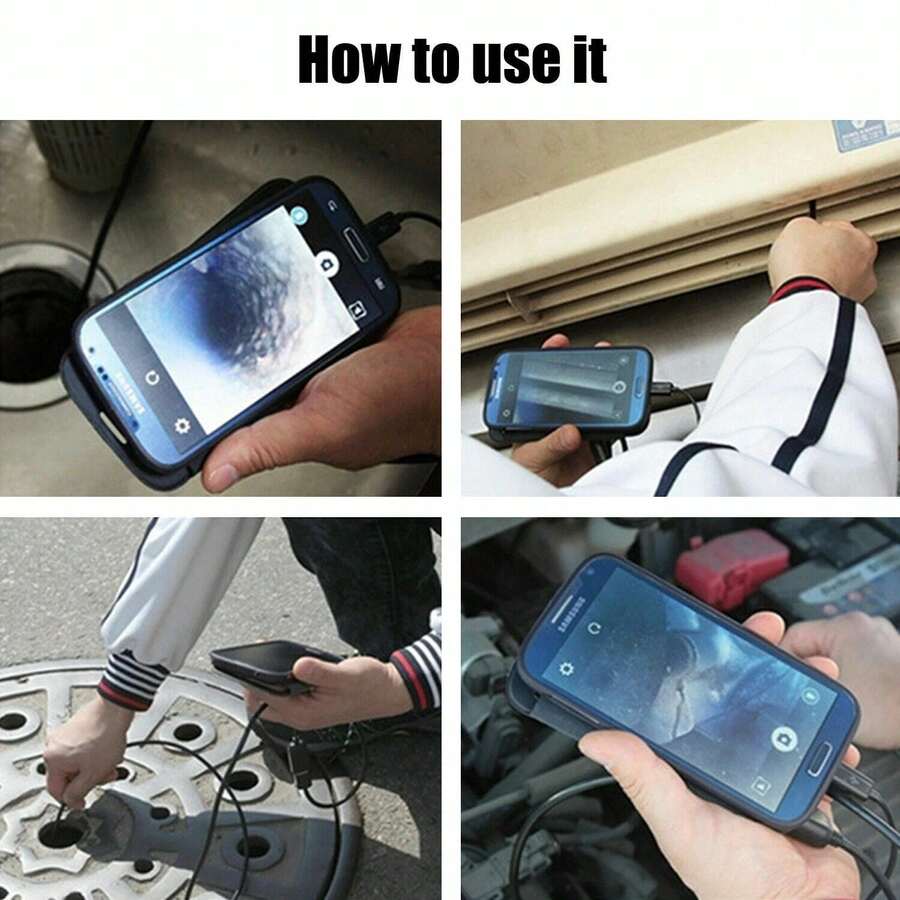 Industrial Video Inspection Camera With 2M/78.7in Rigid Cable, Borescope Camera With 7mm Adjustable Flexible Cable, Android Type With USB Type C Connection For Inspections