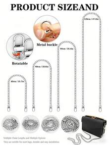 Juego de correas de cadena cubana de plata (20 cm, 39 cm, 60 cm, 80 cm, 120 cm), accesorios de correa de cadena de lujo de plata desmontable de varias longitudes, adecuado para bolso cruzado/bolso/bolso de hombro, adecuado para uso diario, fiesta, boda, regalo de vacaciones para mujeres - Plateado - Ver 3