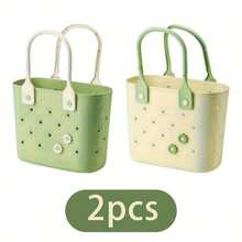 2pcs Floral Pattern Tote Bags, Floral Rubber Beach Tote Bags Made Of Durable Material With Soft Handles, Suitable For Storing Toiletries, Shopping, Camping, Etc. Reusable Multipurpose Personal Care Storage Bags For Home And Travel. - Multicolor - View 5