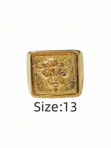 1枚狮头嘻哈复古哥特风个性休闲男士戒指，316不锈钢材质，18K真空镀金，经久耐用，防水防褪色，适合日常通勤、商务场合、街头派对、时尚搭配。 - 獅子頭男士戒指 - 查看 24