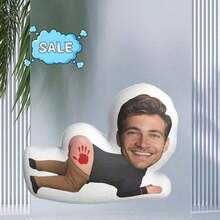 定制照片手印抱枕 - 趣味搞怪礼物，逼真3D打印人脸设计，柔软毛绒面料，个性化礼物，可水洗，可爱，心形，柔软定制，个性化，送给男朋友的理想礼物，送给女朋友的理想礼物，生日礼物，周年纪念礼物，沙发装饰抱枕，万圣节主题，经久耐用 - 上傳圖片客製化抱枕 - 查看 4