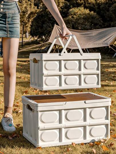 Multifunctional Portable Outdoor Picnic Basket With Handle, Fashionable And Elegant Foldable Box, Suitable For Couples, Hard-Sided Foldable Car Picnic Storage Box, Outdoor Camping Gear, Travel Essentials, Cruise Kitchen Storage, Indoor Decor, Toy Storage, Household Necessities