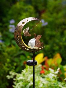 1pc Solar Powered Cat Paw, Butterfly & Moon Lawn Light, Waterproof Moon Garden Solar Lamp, Suitable For Grave, Balcony, Lawn, Yard, Path, Garden Decor, Birthday/Mother's Day Gift For Mom, Grandma - Multicolor - View 4