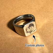 1pc Customized Engraved Photo Ring, Stainless Steel Personalized Ring For Women, Fashion Street Style Secret Ring, Family Ring, Wedding Ring, Jewelry Accessory For Various Holidays And Occasions, Anniversary Gift, Mother's Day Gift For Mom, Personalized Gift - Multicolor - View 10