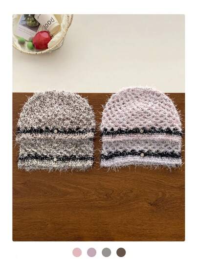 1 chiếc mũ len dệt kim rỗng phối màu cổ điển, mũ len chắp vá kiểu retro dành cho nữ, mùa thu/đông, tôn dáng khuôn mặt nhỏ, mũ len lông cừu ấm áp kiểu ngư dân, chống gió, mũ len dệt kim kẻ sọc, mũ trượt tuyết kiểu retro có che tai cho khuôn mặt nhỏ, mũ tai bèo ấm áp chu vi lớn, mũ len dệt kim thủ công dành cho nữ, tôn dáng khuôn mặt nhỏ, mũ len mùa thu/đông.