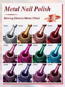 Mtssii 7.5毫升镜面效果金属指甲油，金银紫蓝金属美甲艺术指甲油，无需烘烤，DIY，自然速干，超亮泽效果，美甲用品，持久易涂抹 - 彩色 - 查看 8