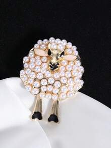 1pc Fashion Alloy Sheep Brooch With Faux Pearl Decor, Suitable For Women's Holiday Party Outfit, Jacket Accessory, Party Decoration, Women's Gift, Decorative Jewelry. Made Of Elegant Metal Material With Refined Craftsmanship And Unique Design. Suitable As Gift For Birthday, Back To School Season, Mother's Day For Friends Or Mother. - Multicolor - View 2