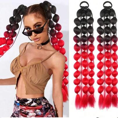 Tóc nối đuôi ngựa Yaki Straight Bubble - 2 cái/1 cái, tóc nối nhẹ 22 inch kèm dây buộc, tóc đuôi ngựa tổng hợp ombre cho mọi lứa tuổi, phụ kiện tóc dự tiệc và lễ hội.