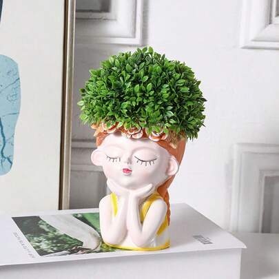 1 chậu hoa hình cô gái kiểu Bắc Âu, tượng cô gái trừu tượng, dùng để trồng cây trong nhà/ngoài trời, trang trí sân vườn, quà tặng ngày lễ dễ thương.