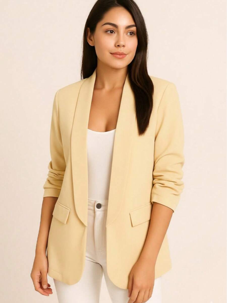 Blazer ,Manga plisada 3/4  Liso    Elegante  Casual    Poliéster    BLAZER, SACO  Oficina  Noche de fiesta  Formal y de noche  fiesta del té - Amarillo claro - Ver 1