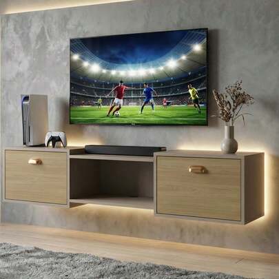 RPM Stores Rack Suspenso Pequeno Home Shop Bancada TV 42" Nicho Decorativo Porta Basculante Puxador Concha Sala Quarto