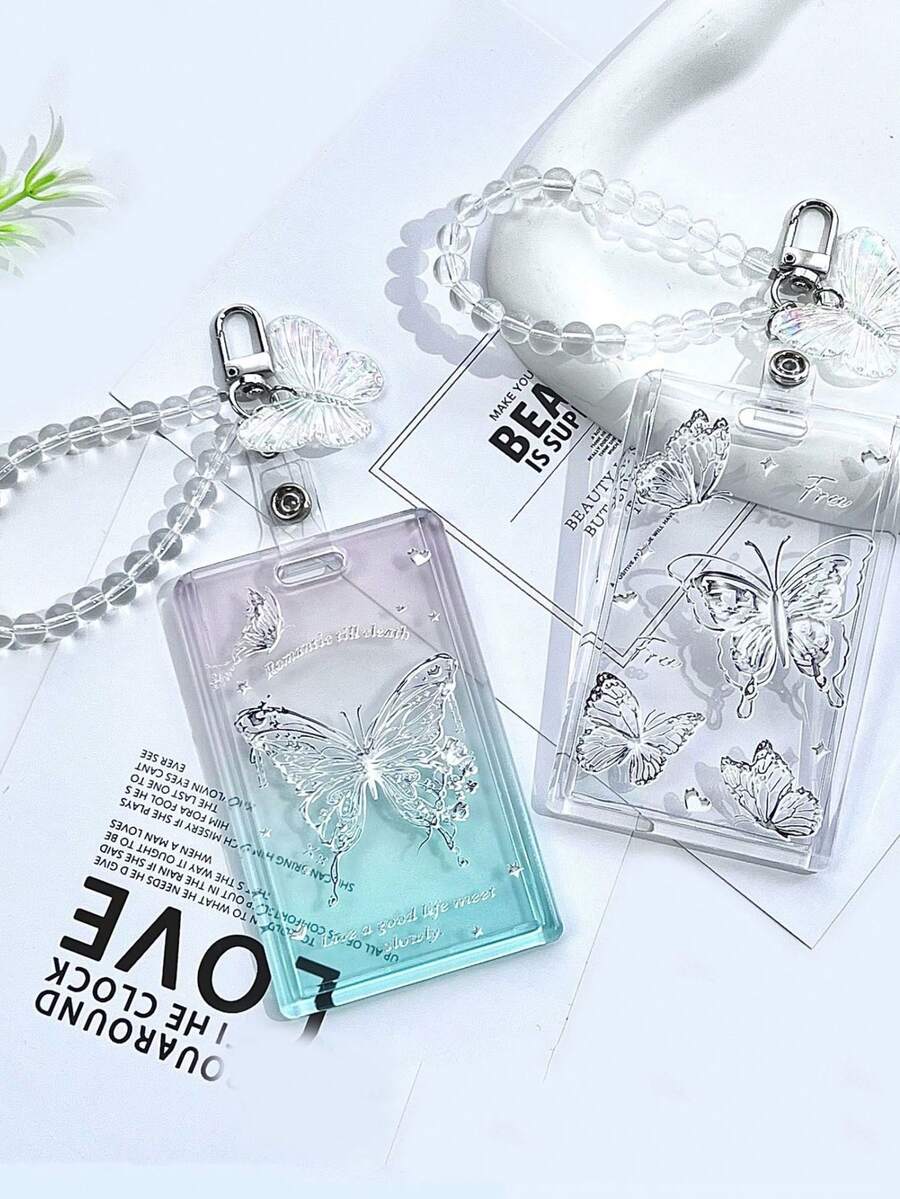 1 chiếc bao đựng thẻ hình bướm thần tiên nhỏ trong suốt dành cho sinh viên, thẻ học sinh, thẻ trường học, bao đựng thẻ dạng túi trượt, bao bảo vệ danh thiếp hình hạt đậu tình yêu.