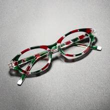 A Pair Of Red And Green Women's Oval Reading Glasses With Lightweight Frame Artistic Fashion Glasses For Holiday Gifts - Red and Green Frame - View 11