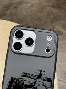 Coque de téléphone avec imprimé silhouette de Formule 1, design 2 en 1, double protection (cadre souple en TPU + plaque arrière rigide en polycarbonate), protection d'objectif surélevée, anti-chute et anti-rayures, texture antidérapante ondulée et boutons texturés, toucher doux, anti-salissures et anti-traces de doigts, style mécanique et industriel, idéale pour les passionnés de course automobile et les influenceurs, compatible avec les coques iPhone et Galaxy. - Noir - Voir 7