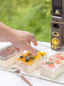 20/30 hộp đựng tráng miệng hình chữ nhật trong suốt, hộp đựng bánh mousse thích hợp cho salad trái cây, sữa đậu nành và bao bì làm bánh. - Xem 2
