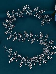1pc Elegant Pearl & Crystal Bridal Hair Band, Suitable For Wedding, Party, Prom, Photography - Silver - View 8