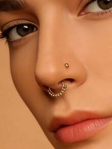 1 Peça Anel de Septo Nasal 16G, Argola Nasal de Aço Inoxidável 316L, Conjunto de Piercing Nasal. Brincos Femininos Disponíveis em Diâmetro de 8mm/10mm, Joias de Septo Nasal Douradas e Prateadas. Diâmetro do Gancho do Brinco 1,2mm, Pode Ser Usado na Ponte do Nariz, Hélice da Orelha, Cartilagem; Também Pode Ser Usado como Anel de Mamilo. Adequado para Uso Diário, Festa, Férias de Verão, Joias de Maiô Bikini de Praia, Banho de Sol, Bar, Dança, Reunião - piercing de nariz com contas - Visão 3