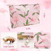 ZLFRQ  Makeup Bag For Wen Floral Cometic Bag Pink Zipper Cometic Pouch For Pure Lar Capacity Quilted Canva Flower Makeup Bag C Aethetic Travel Tetry Bag Gift Kincare Organizer - AG 粉紅鬱金香 - 查看 3