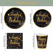 黑色和金色皇冠箔印一次性派对餐具套装，7/9英寸餐盘、杯子、餐巾纸，适用于庆祝活动、婚礼、订婚、生日、派对等场合。 - 多色 - 查看 2